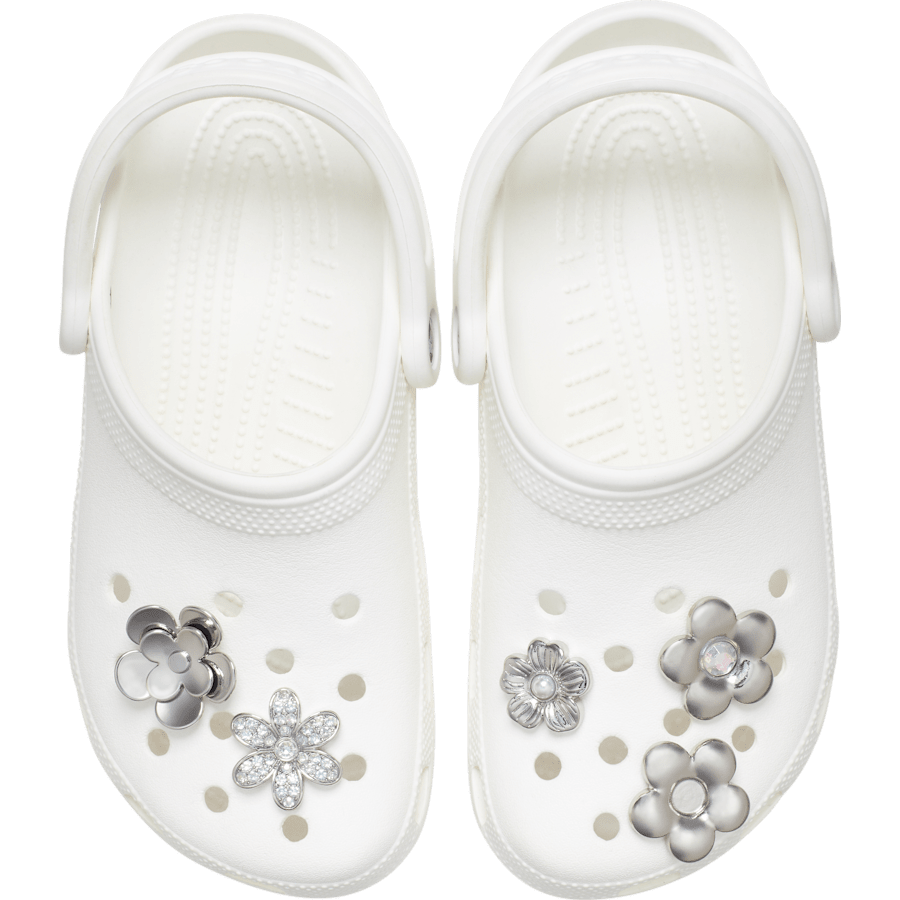 Monochrome Slvr Flwrs 5 Pack Jibbitz™ charms Women|Men|Jibbitz™ Charms Outlet